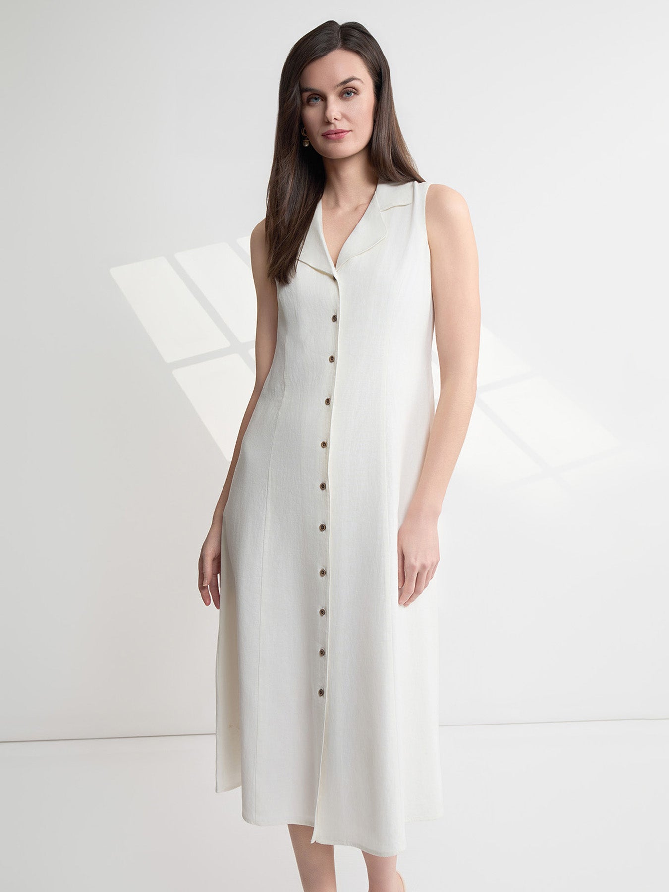 Jones New York Women's Sleevless Linen Maxi Dress, White, Medium
