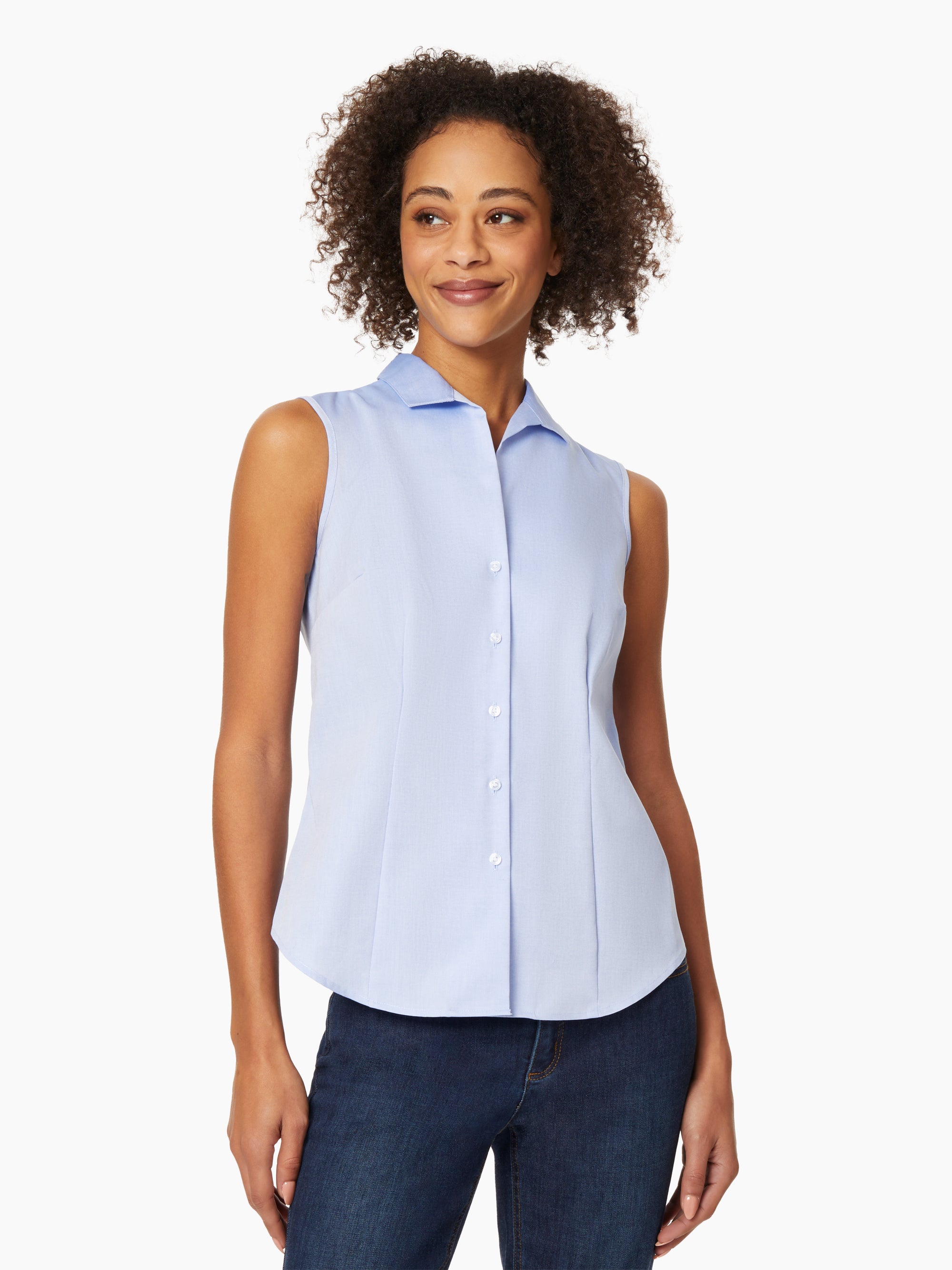 Easy-Care Shirt - Blue Sleeveless Shirt | Jones New York