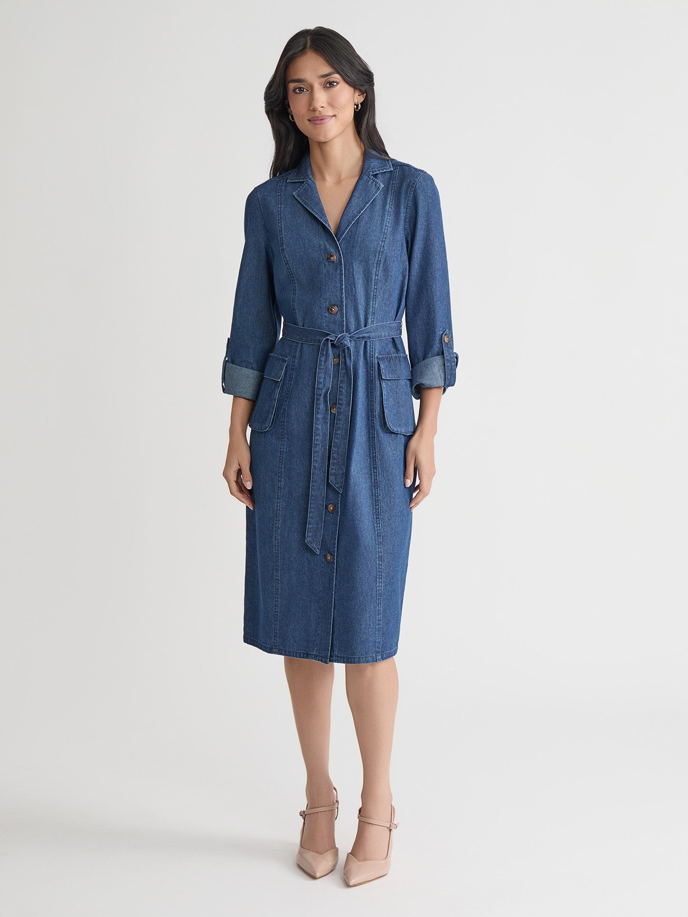 Petite Cargo Pocket Shirt Dress, Chambray Petite Cargo Pocket Shirt Dress, Chambray