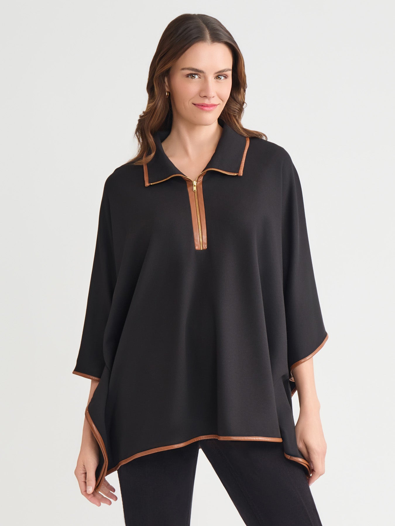 Contrast Trim Poncho