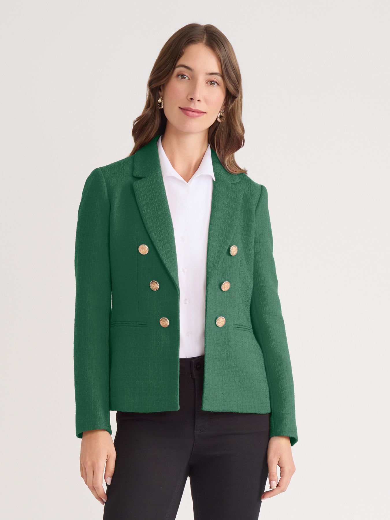 Faux Double Breasted Blazer, Linen Blend