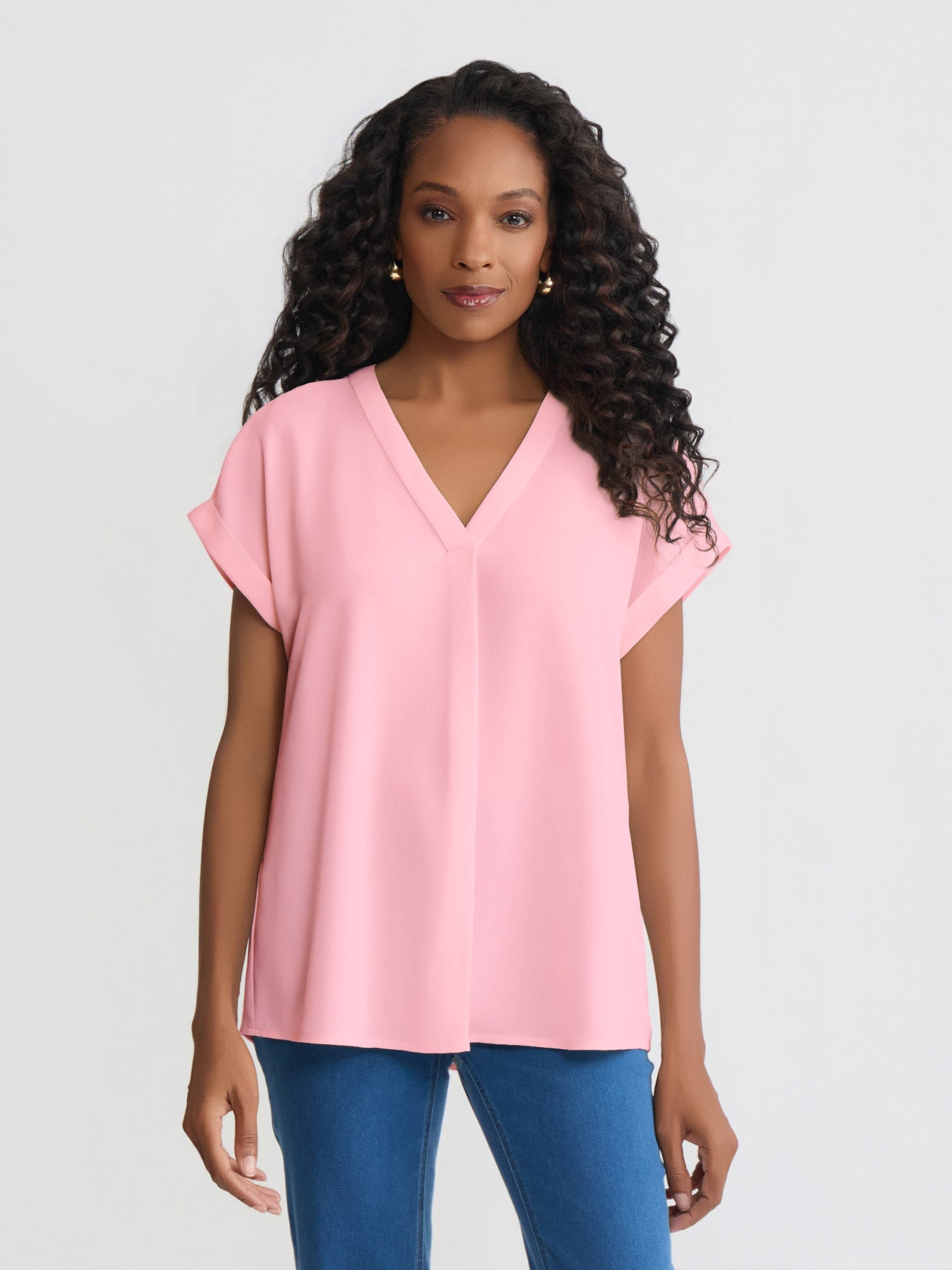 Mame トップス　Crepe Buttoned V-Neck Top Short Sleeve V-Neck Blouse