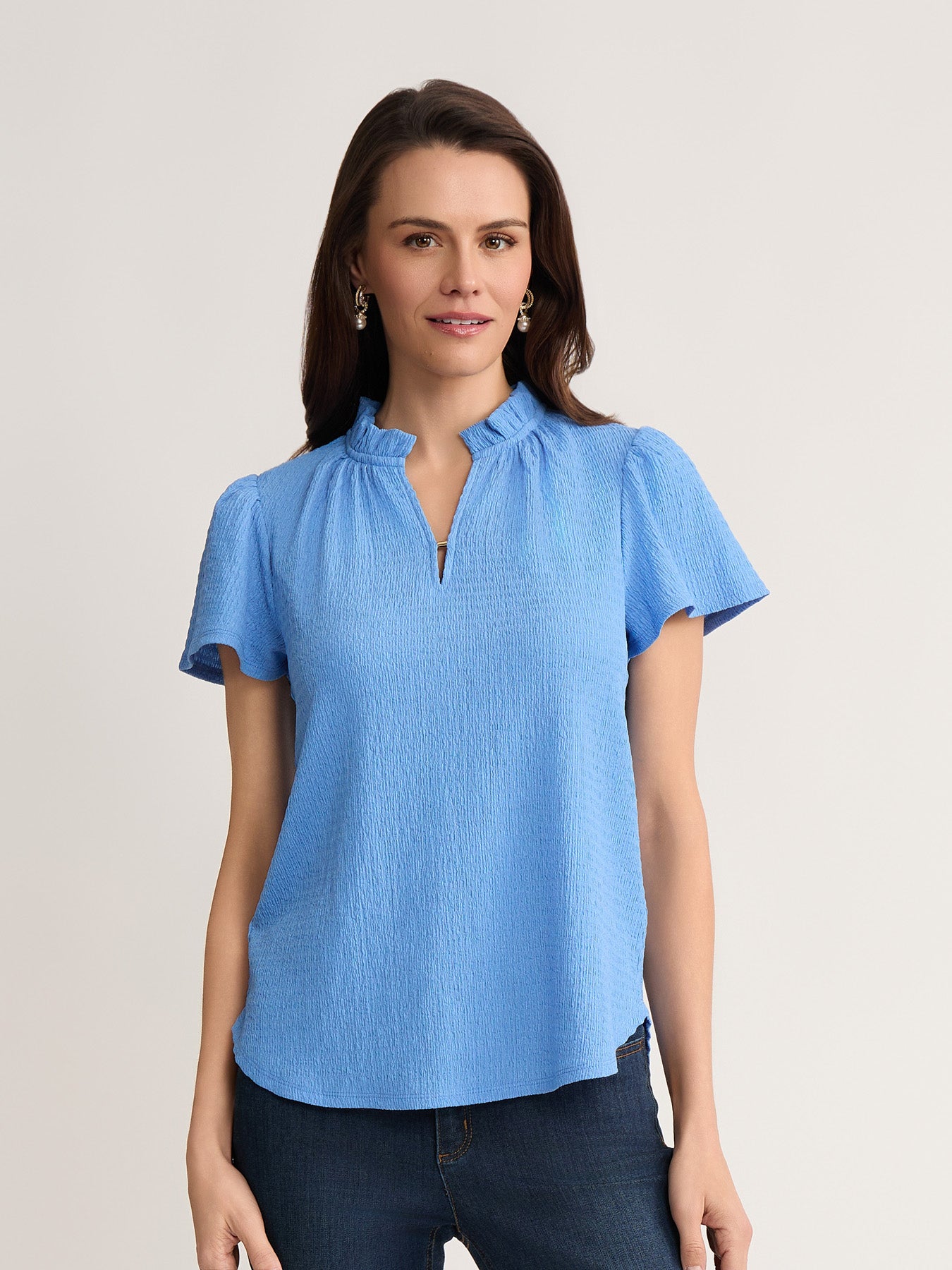 Ruffle Trim Flutter Sleeve Top