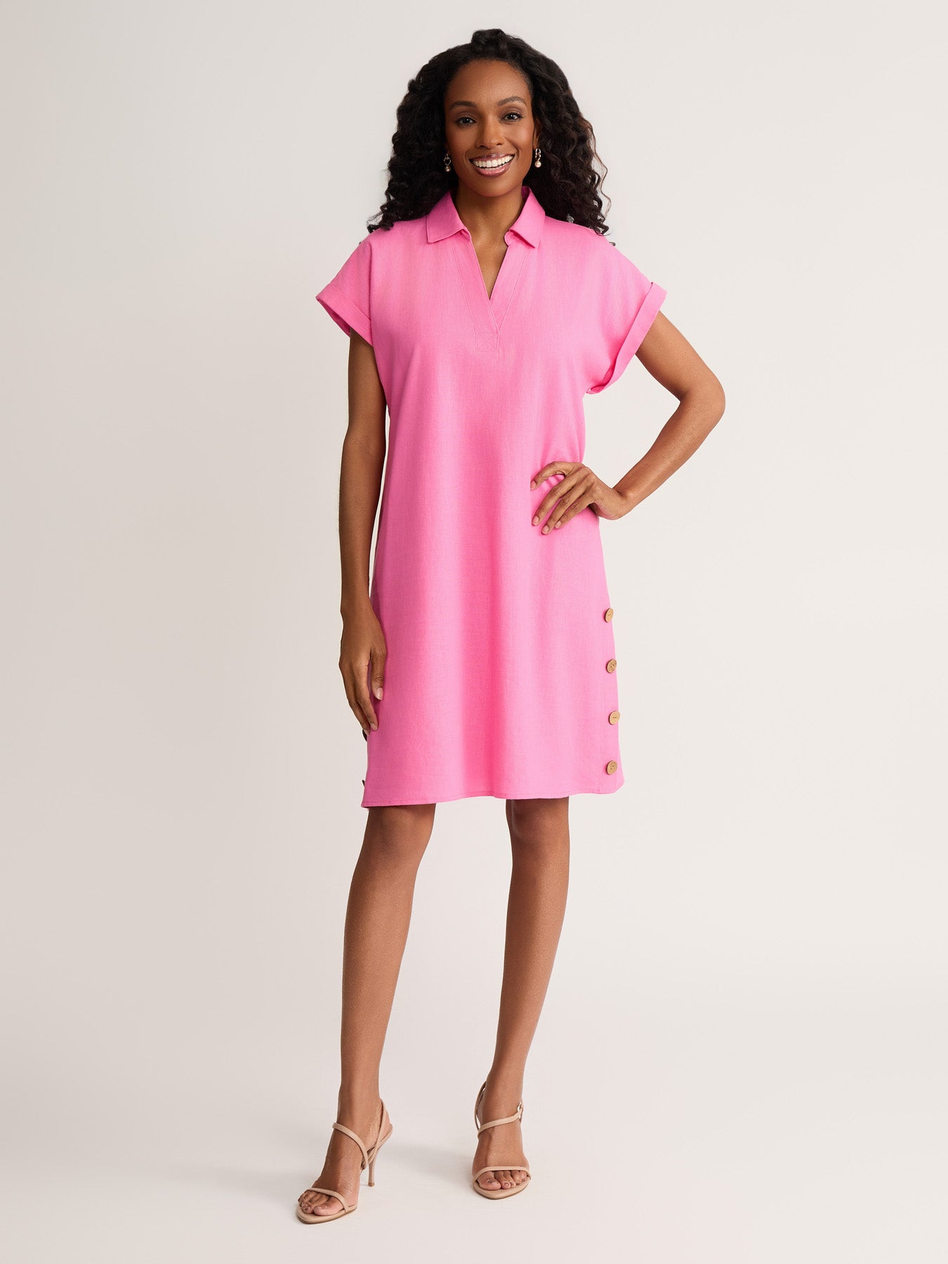 Jones New York Women's Linen Blend Shift Dress - Pink