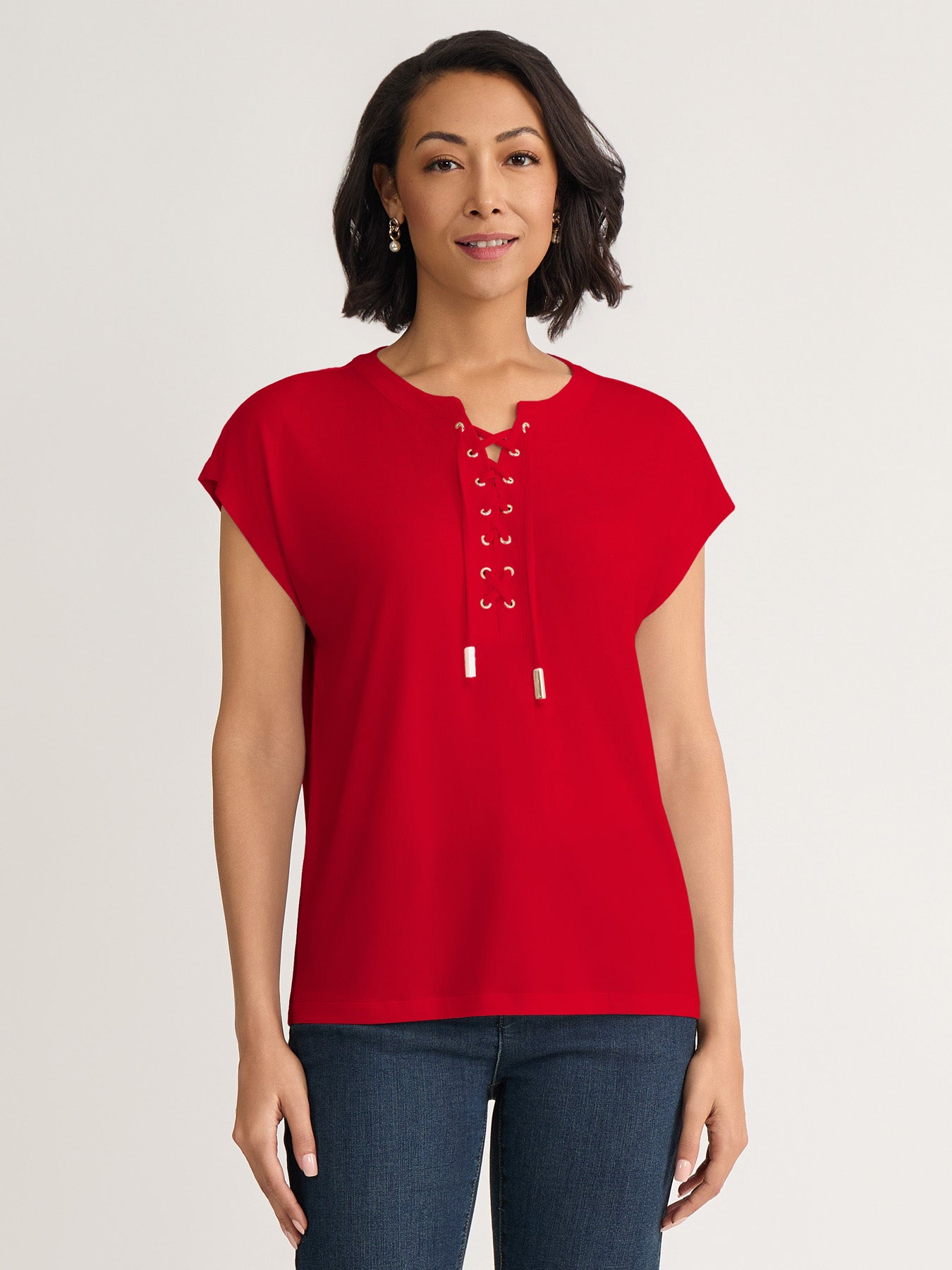 トップス nyuei Cap Sleeve Lace Up Top