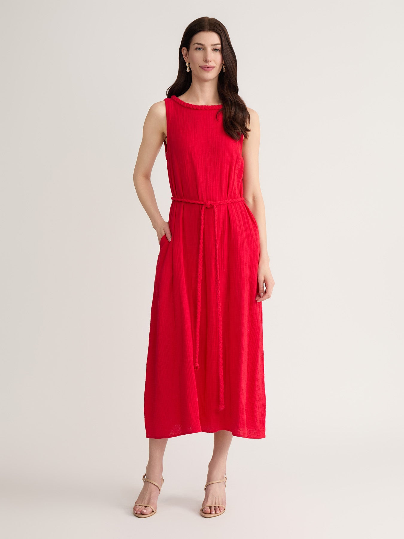 sleeveless maxi dress petite Petite Sleeveless Tie-Waist Maxi Dress, Cotton