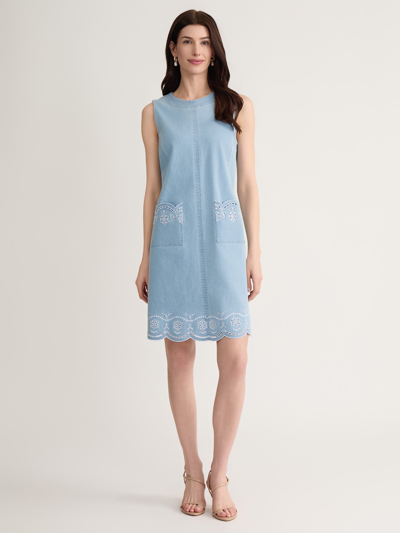 denim dress embroidered Jones New York Women's Sleeveless Embroidered Midi Shirtdress - Huntington