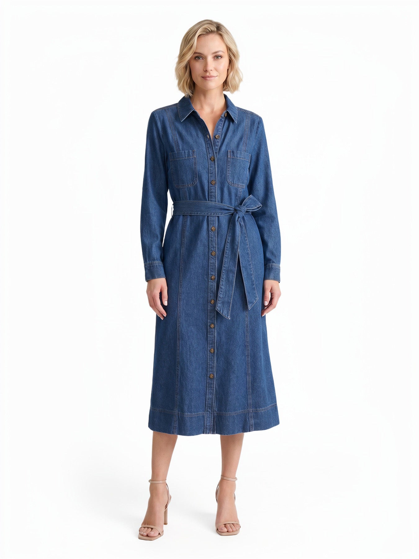 A-Line Button-Up Shirt Dress, Chambray