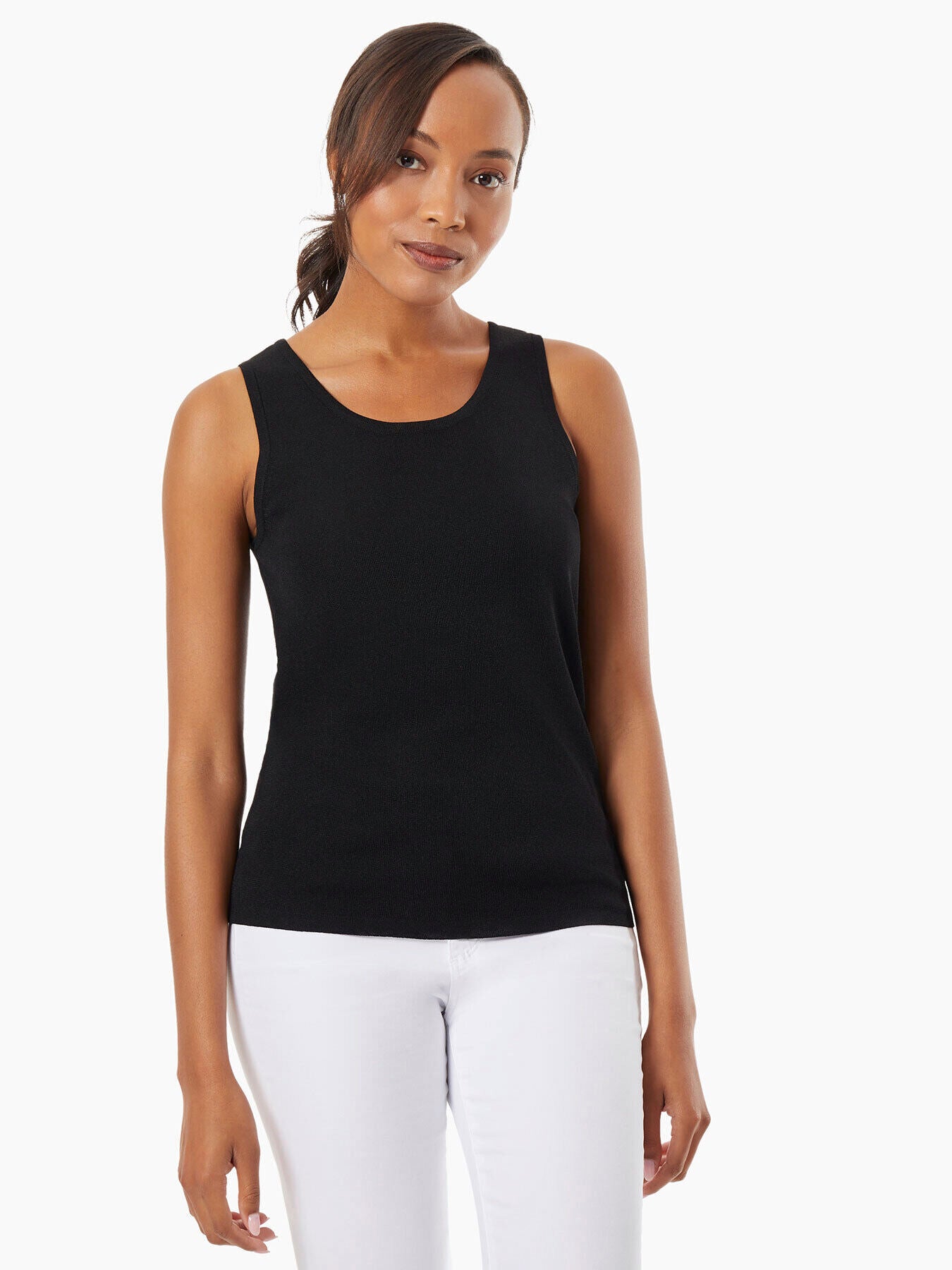 Scoop Neck Tank Top - Black Knit Top | Jones New York
