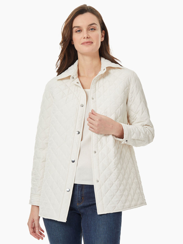 White Quilted Jacket Snap Front Jacket Jones New York