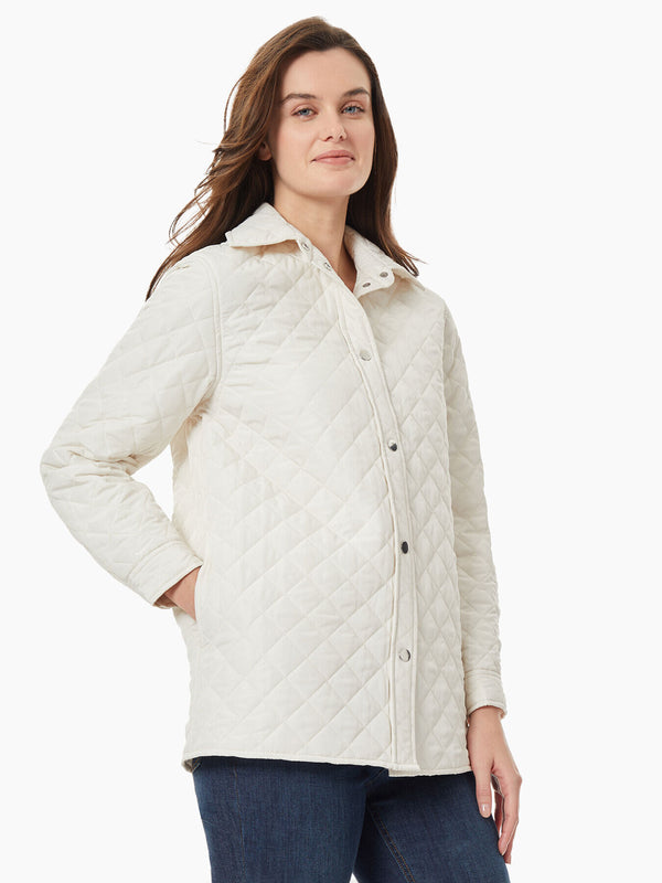 White Quilted Jacket Snap Front Jacket Jones New York