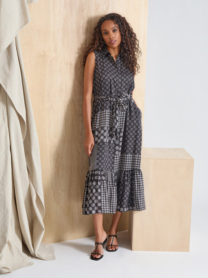 knee length dresses for ladies Chelsea Tie-Front Midi Shirt Dress in Optic – Carl Meyers