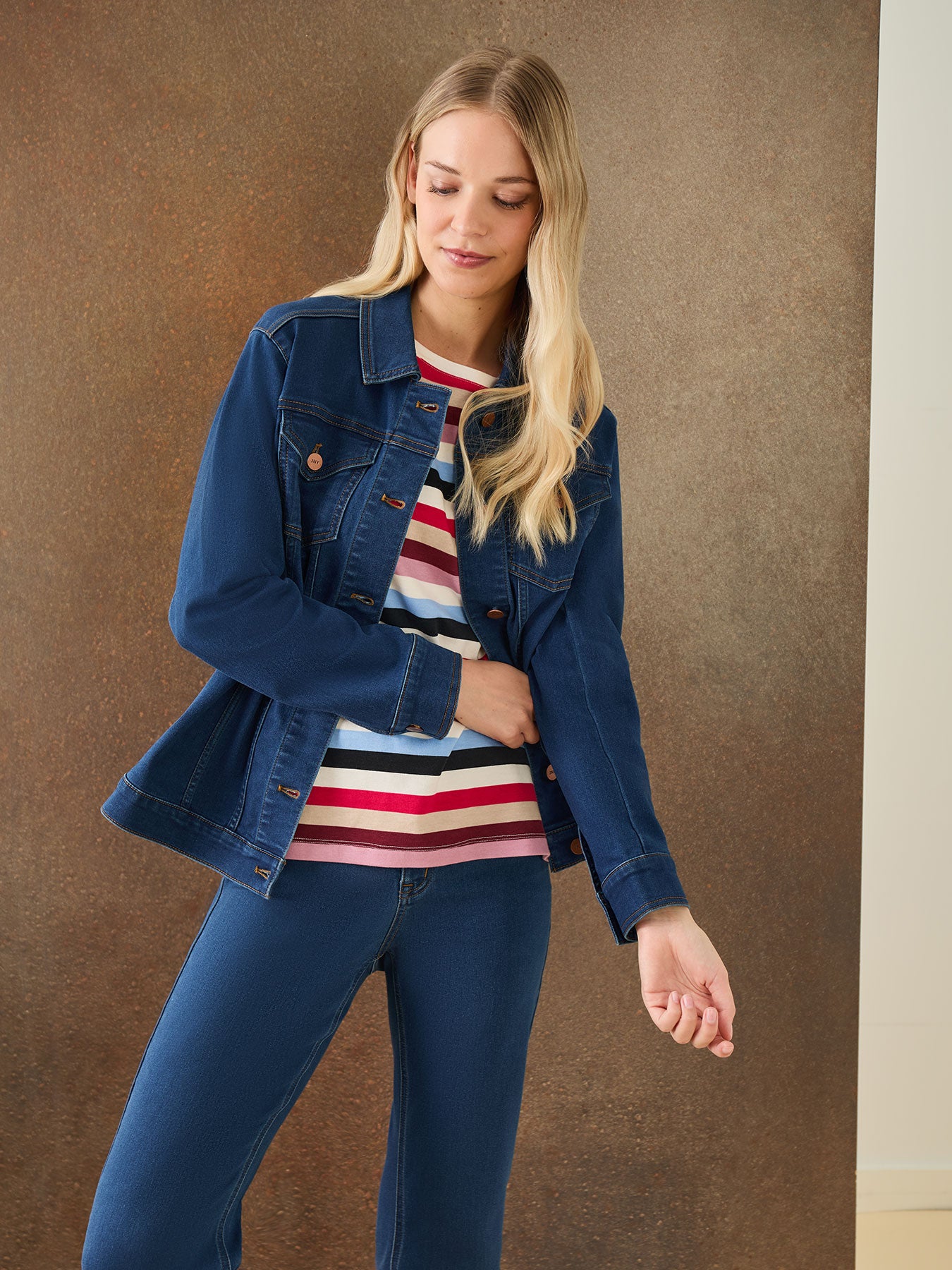 Denim Belted Button-Front Jacket