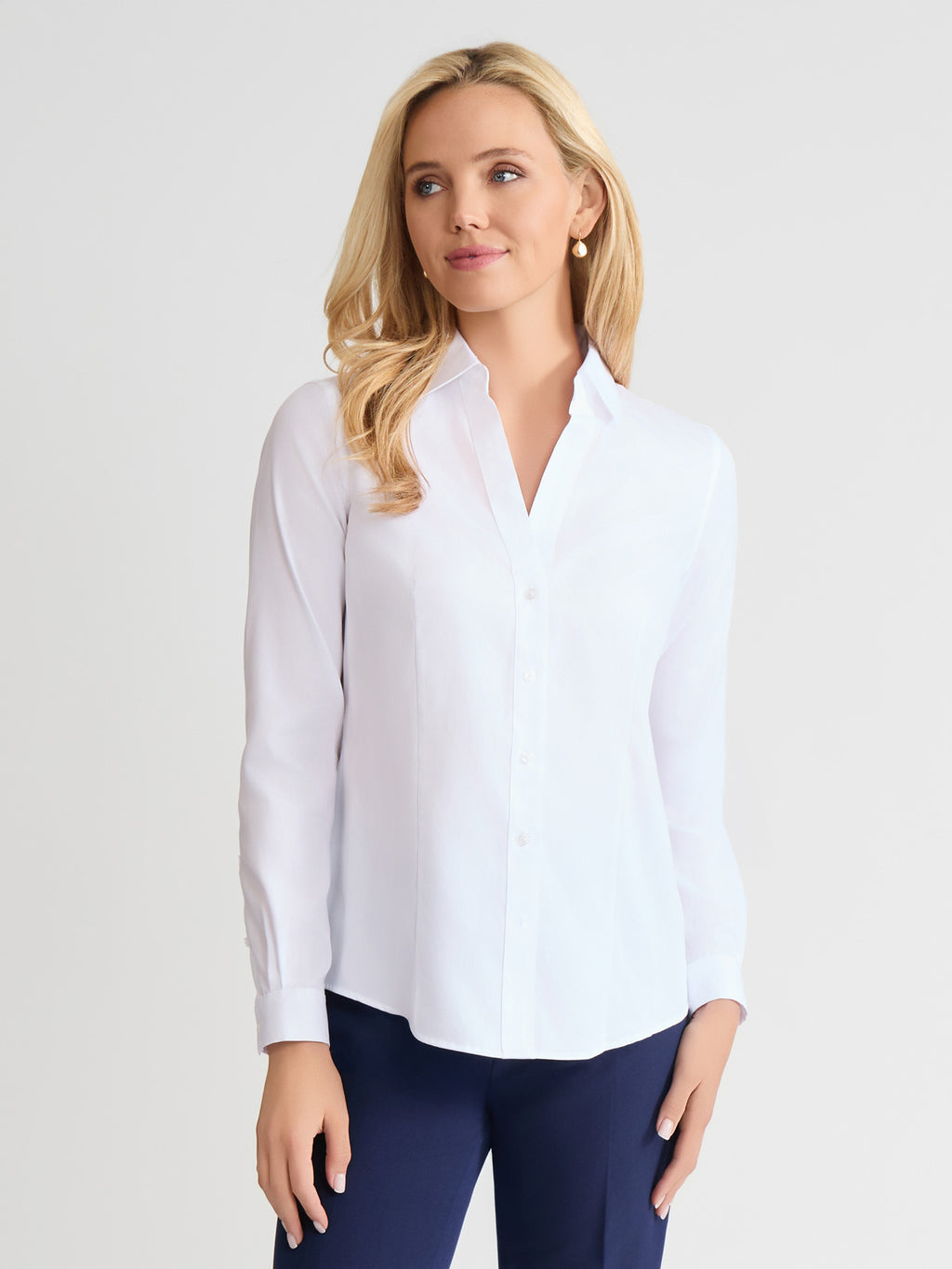 petite dress shirts women Jones New York Button Down Blouse - White Red Coast Satin Bodice 2024week37 while the 24 length Size:M/L - 7.5