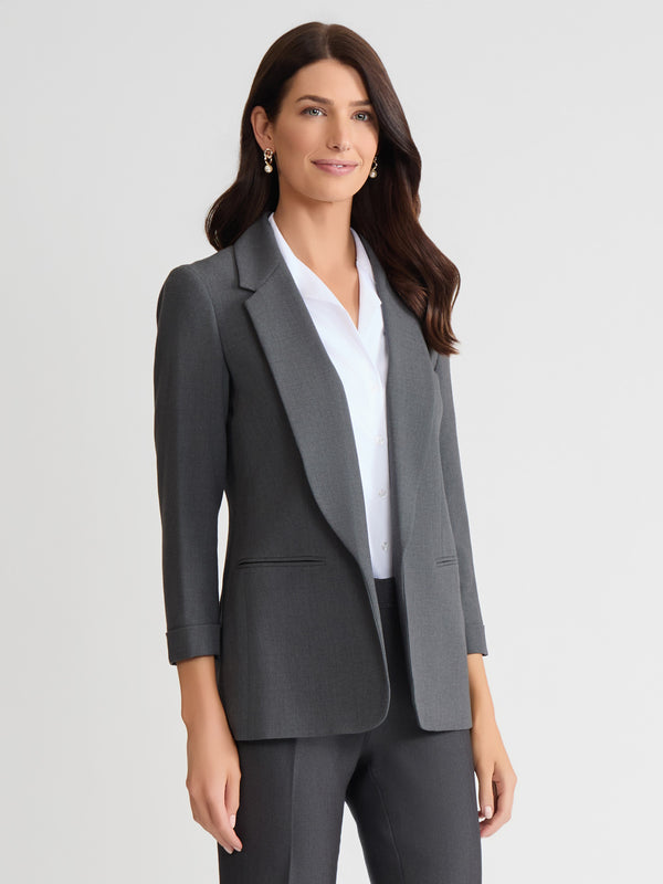 grey dress suit womens Jones New York Notch Collar Rolled Cuff Blazer Petite Amalie - Girls Add a minimalist handbag Size:3Y mens expensive shoes