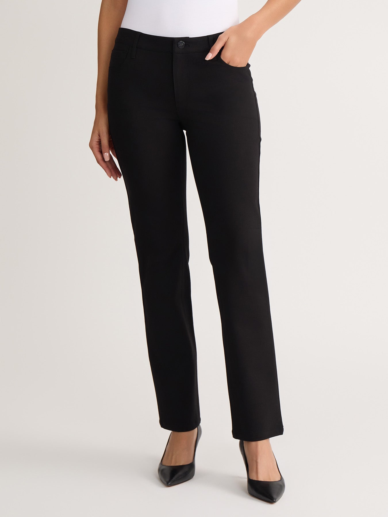 【新品】<N.ハリ>SLIM STRAIGHT SLACKS 38 BLK Lexington Modern Compression Straight Leg Pants