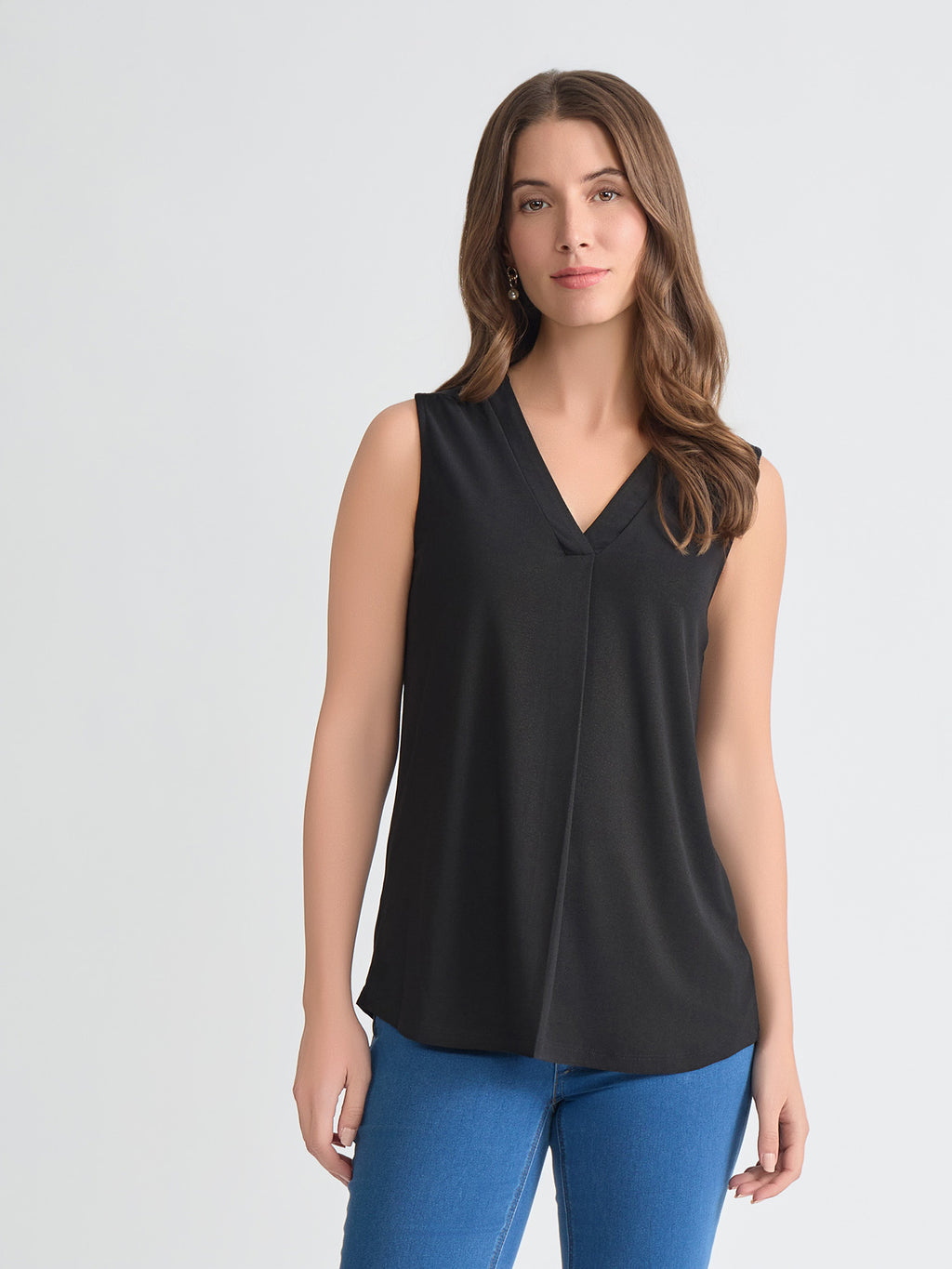 トップス unliens v-neck design blouse Sleeveless V-Neck Pleat Front Blouse