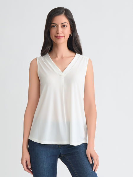Sleeveless V-Neck Pleat Front Blouse