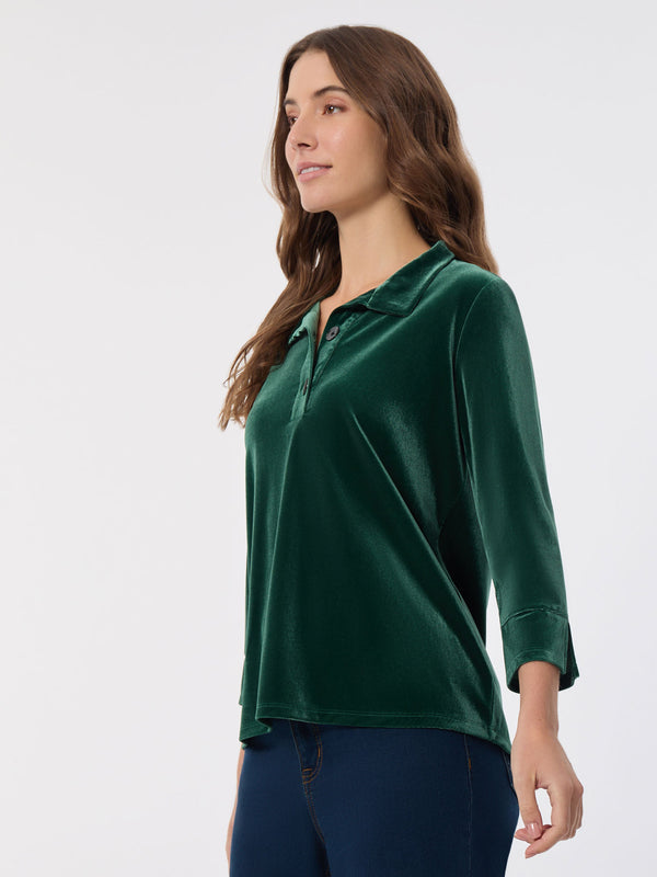 Velour Pop-Over Collar Top 