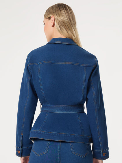 Denim Belted Button-Front Jacket