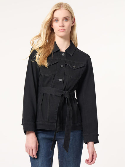 Denim Belted Button-Front Jacket