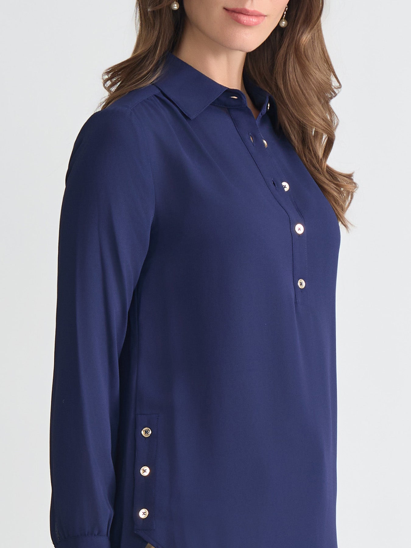 Long Sleeve Collared Popover Blouse