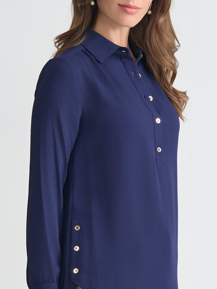 Chemise popover Olaf en lin bleu | Café Coton