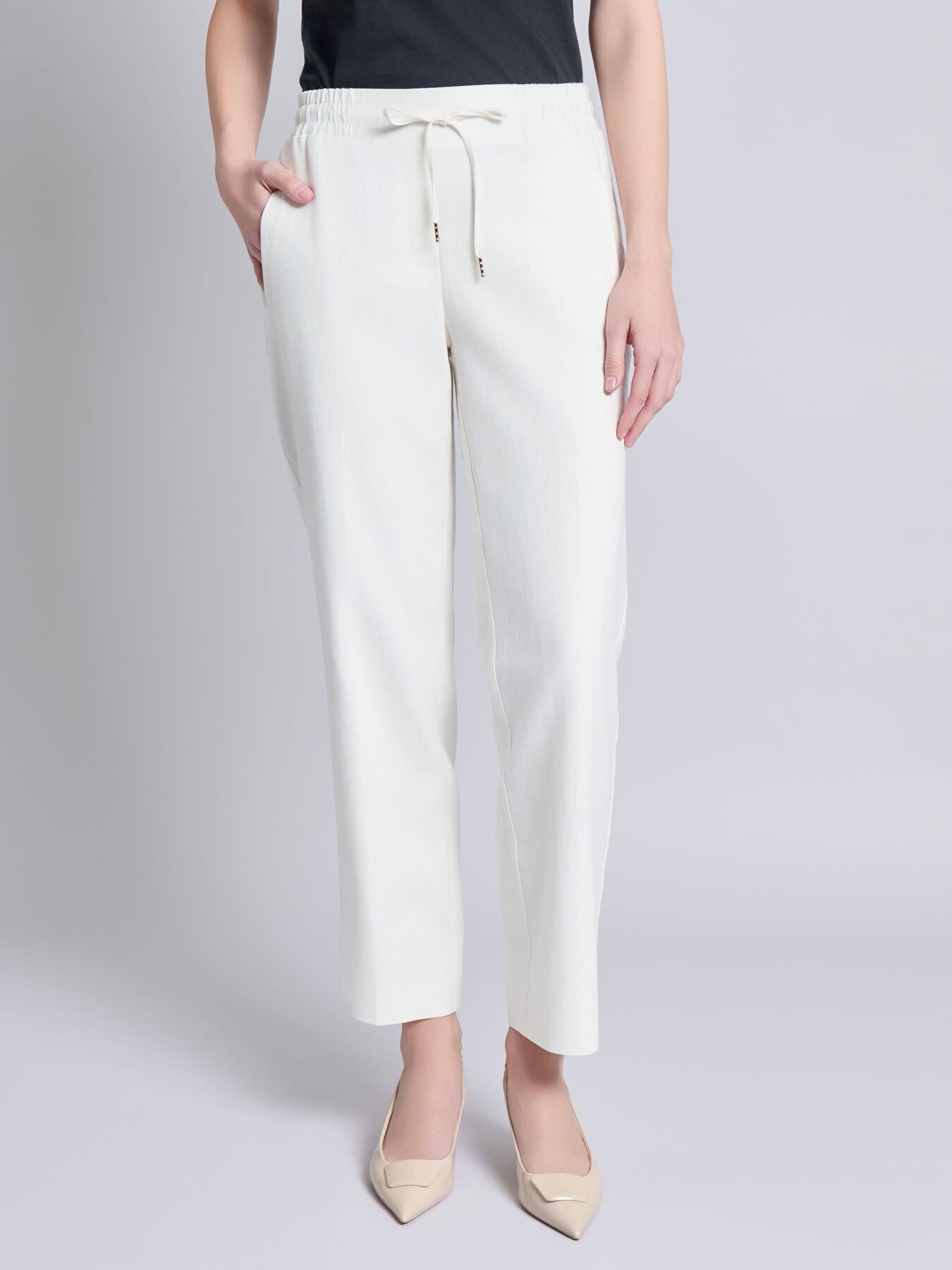 jones new york Pull-On Drawstring Trouser Solid Linen Viscose