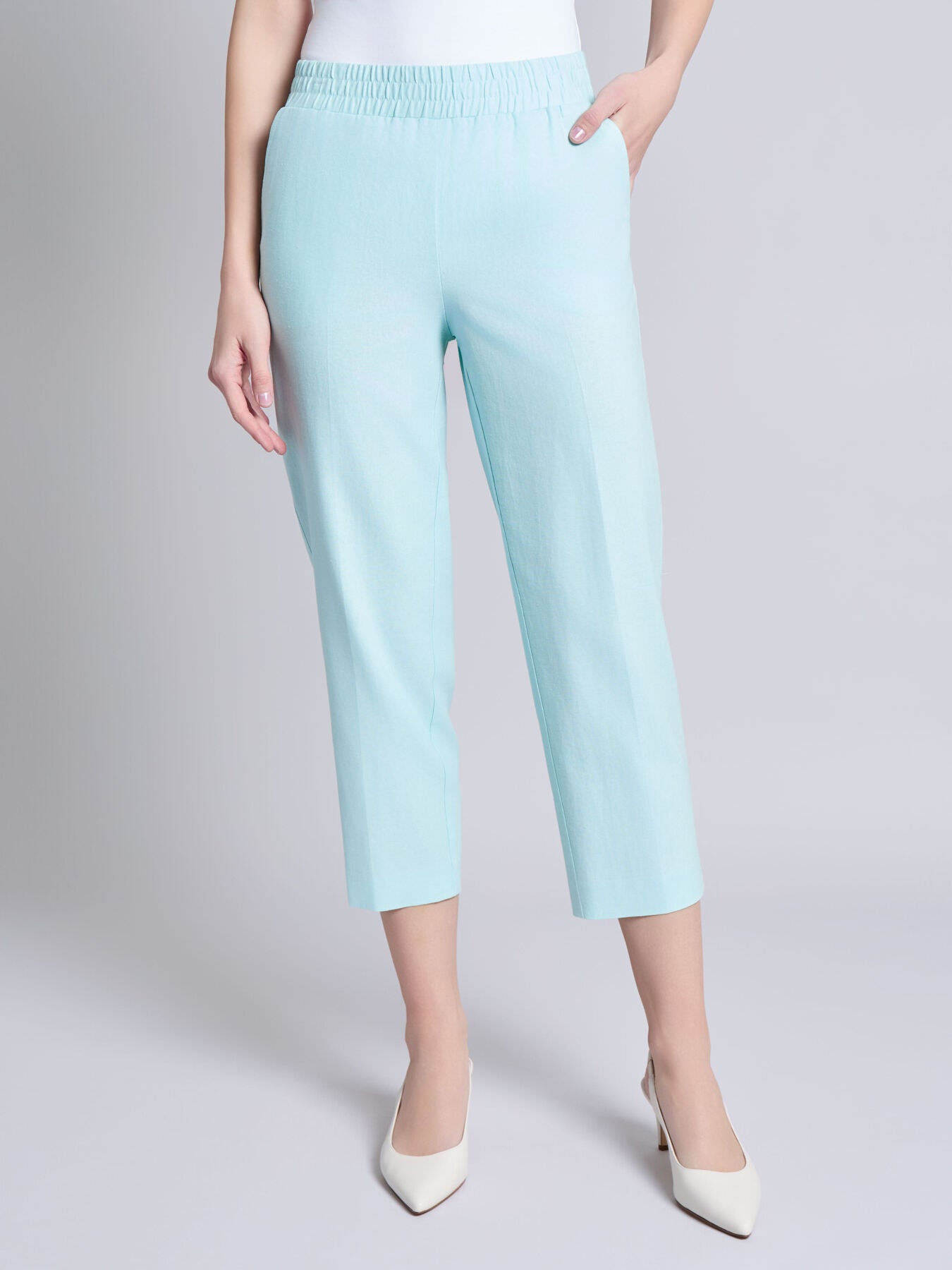 jones new york Pull-On Cropped Pant Solid Linen Viscose Shop