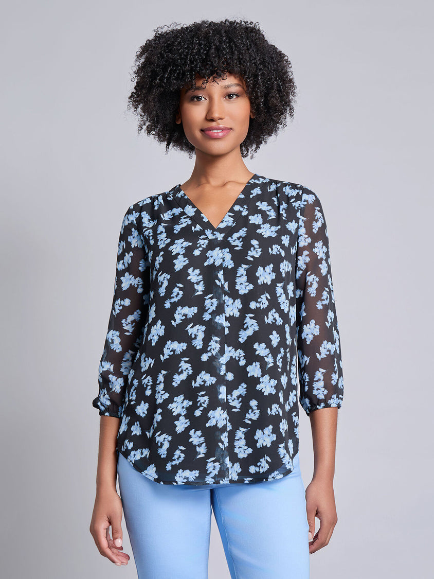 Kori Frilled V Neck Pleated Sleeve Blouse