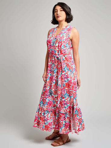 V-Neck Belted Maxi Dress