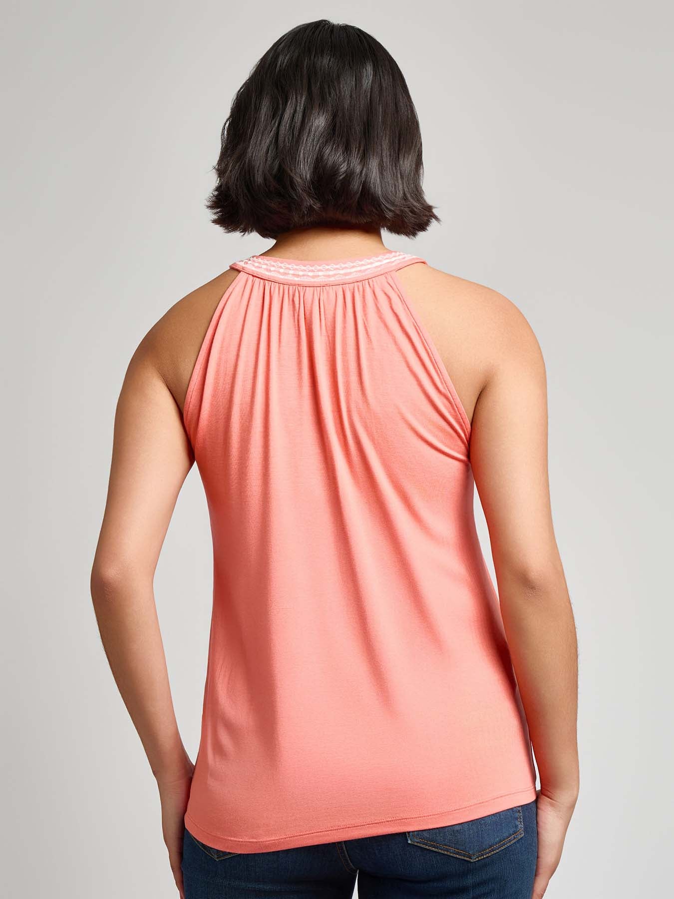 Embroidered Halter Neck Tank