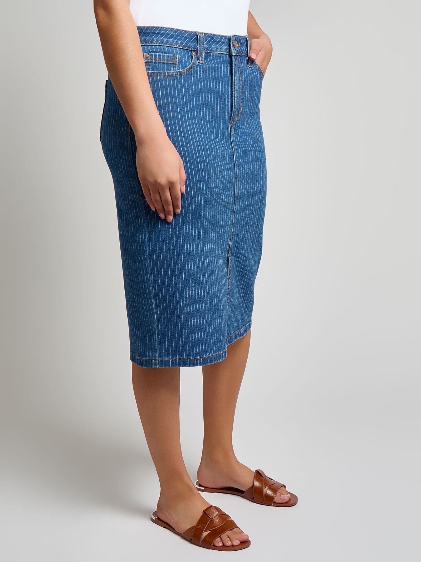 Denim Midi Front Slit Skirt