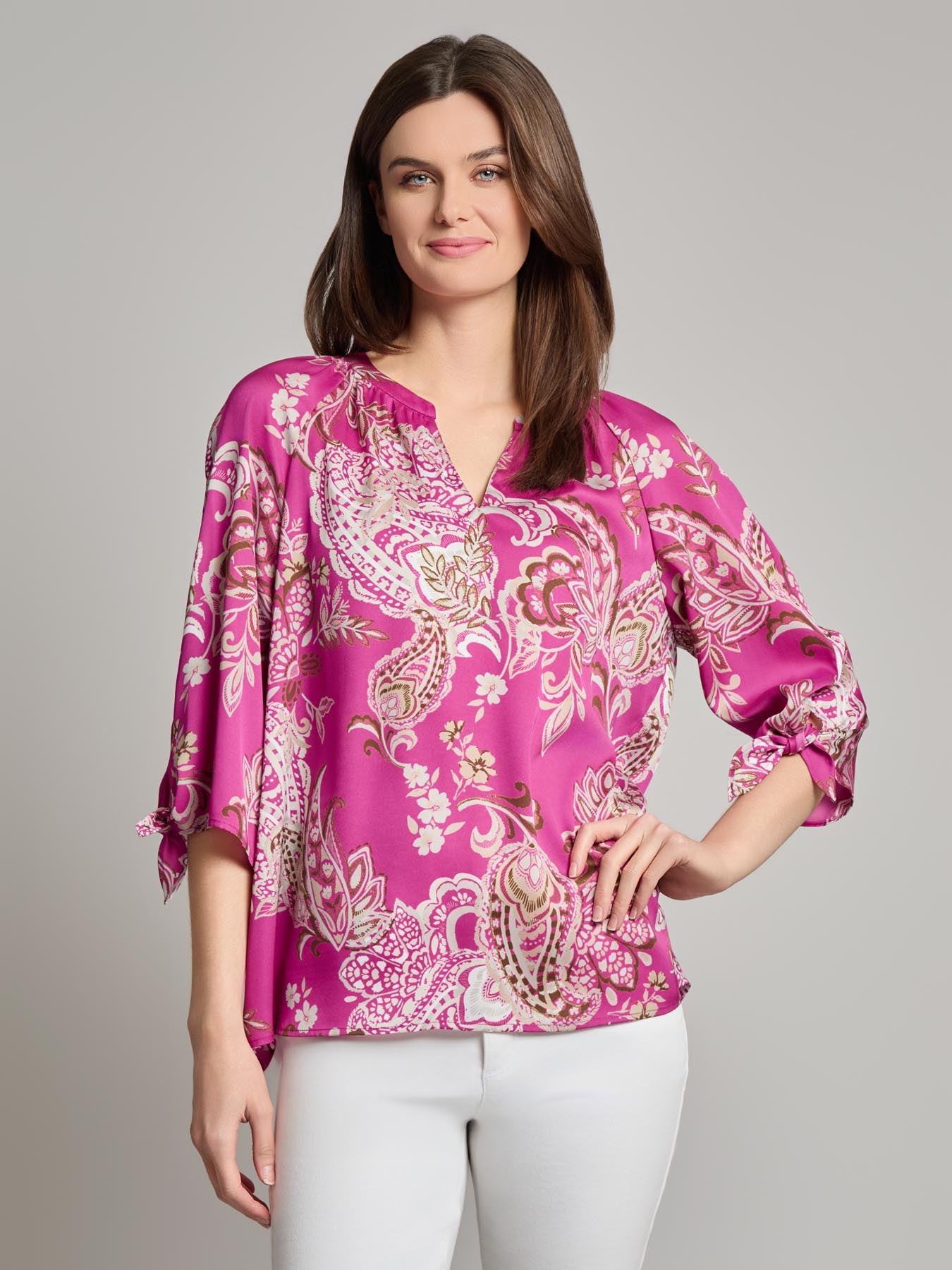 POL Tied Ruffled V-Neck Short Sleeve Blouse with Lace Detail
