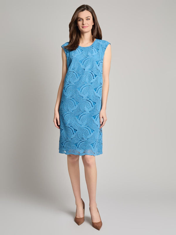 blue lace cap sleeve dress Karen Kane V Neck Scallop Lace Dress, XL, Navy