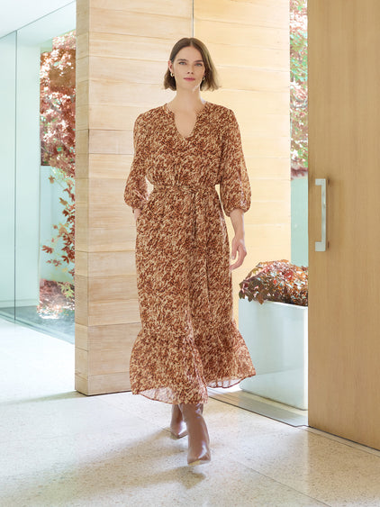 knee length dresses for ladies V-Neck Belted Maxi Dress