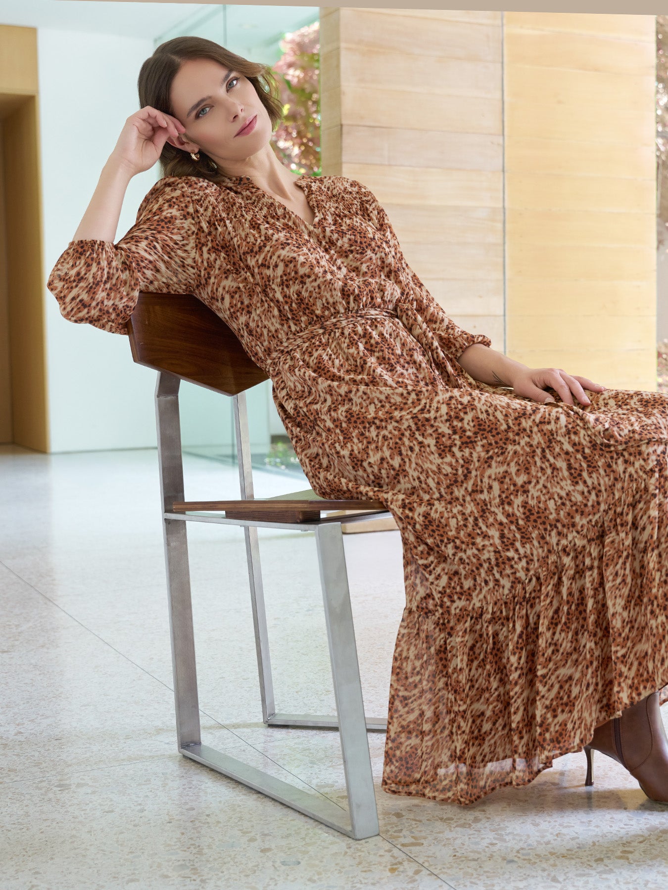 V-Neck Belted Maxi Dress