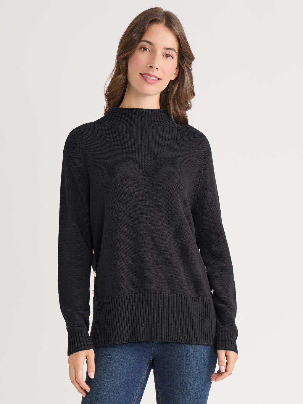 Side Button Sweater Mock Neck Sweater