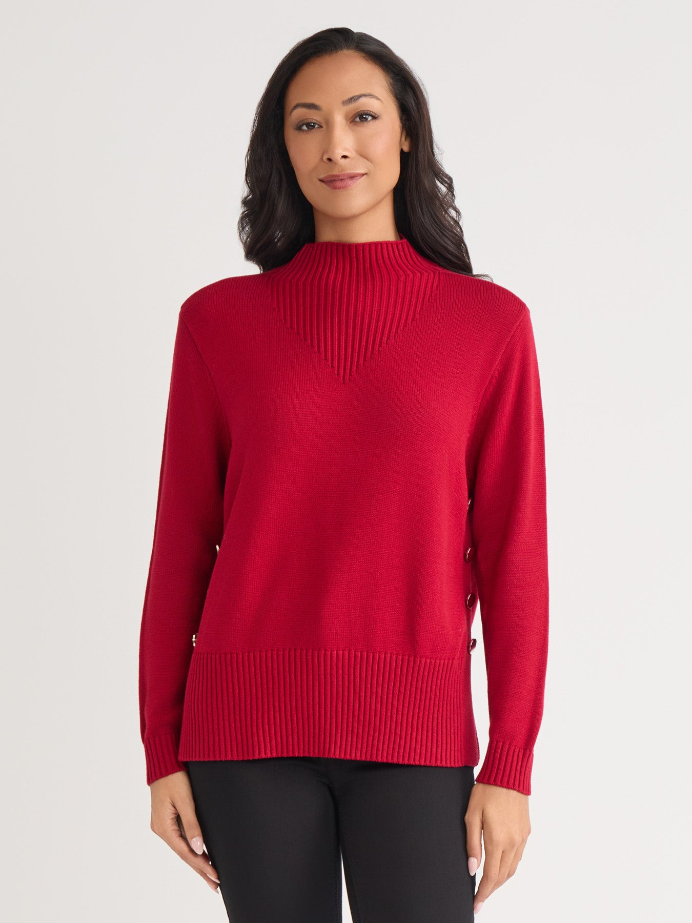 Side Button Sweater Mock Neck Sweater