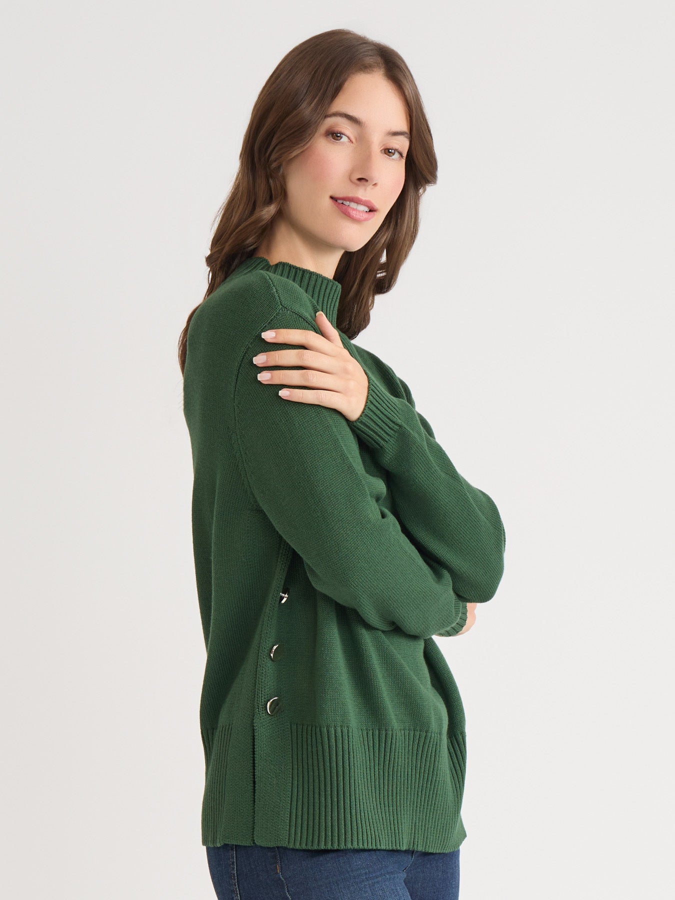 Side Button Sweater Mock Neck Sweater