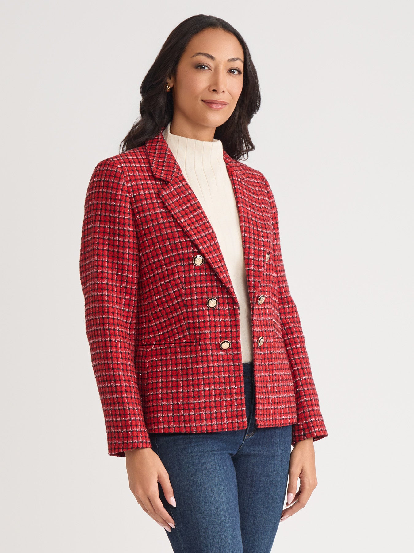ジャケット・アウター YOKE PLAID JACQUARD DOUBLE BREASTED Faux Double Breasted Blazer