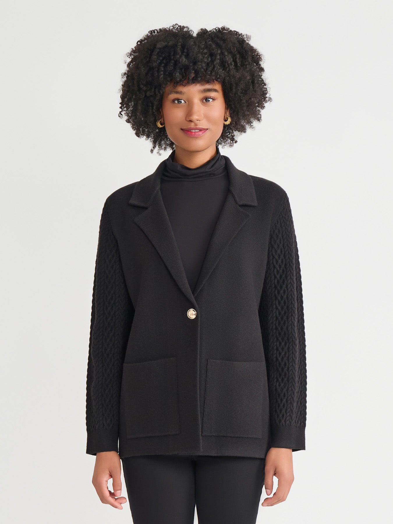 Plus Size Open-Front Ribbed Trim Knit Cardigan | Jones New York