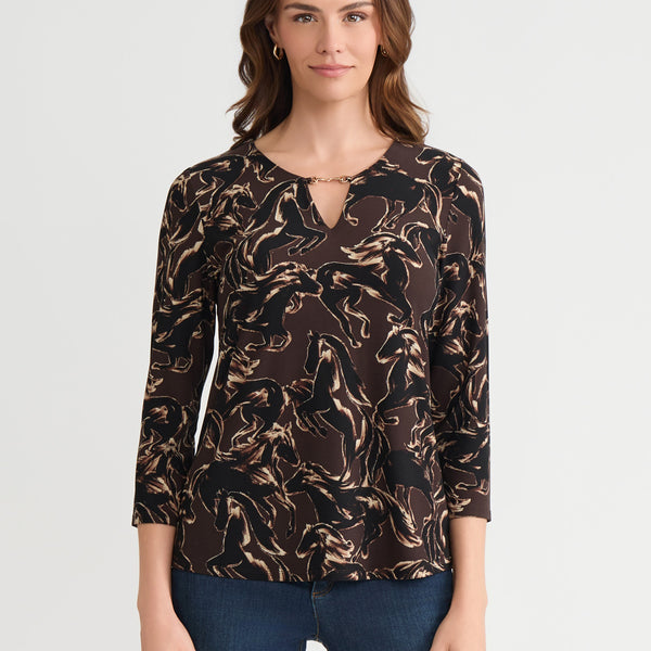 Keyhole Neck Print Pullover Top