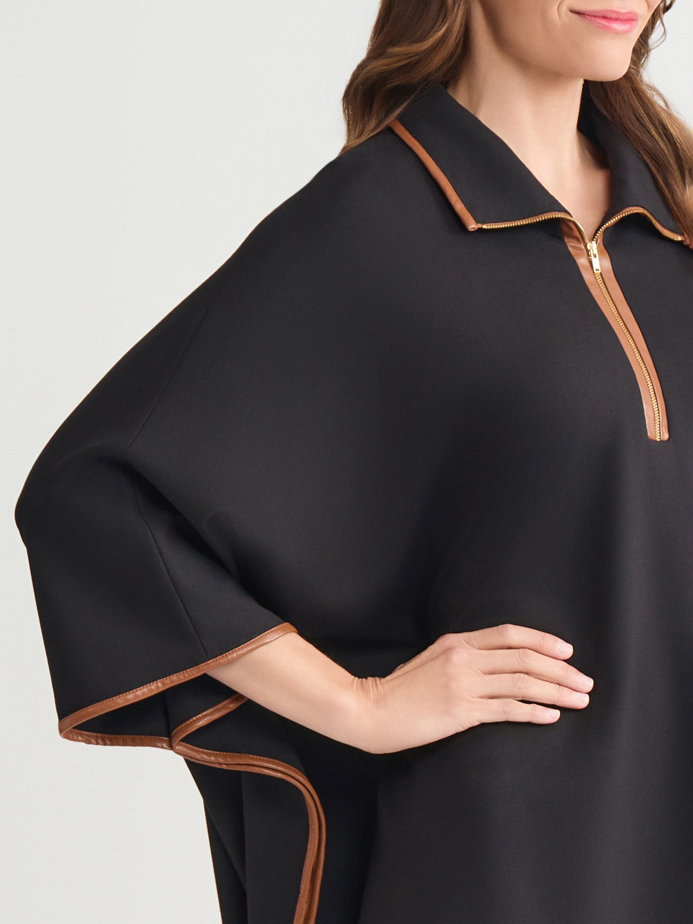 Contrast Trim Poncho