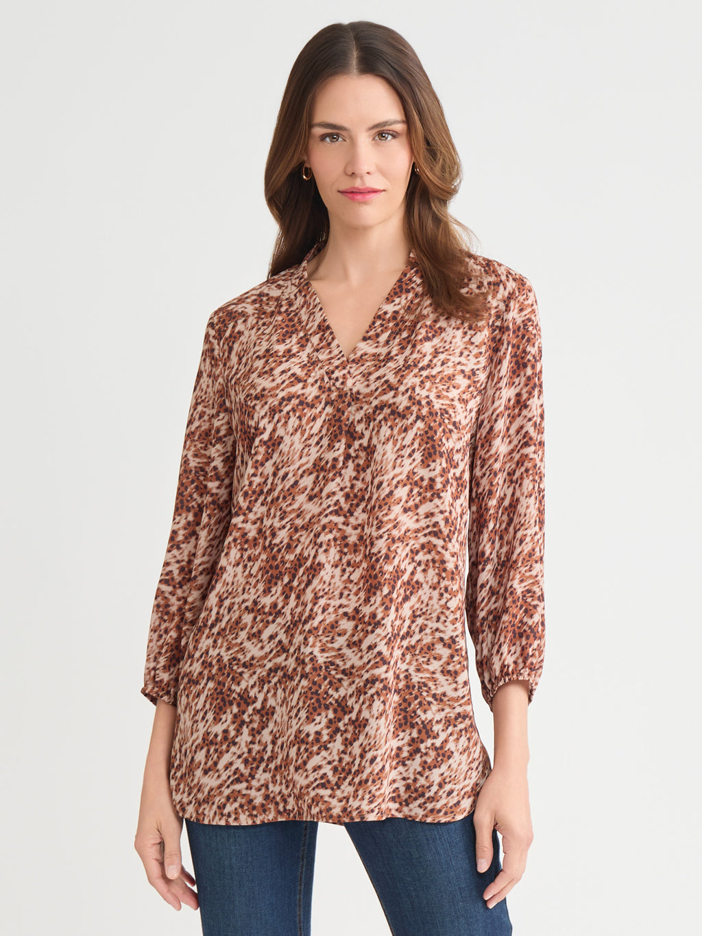 Printed V-Neck Pleated Kelly Blouse