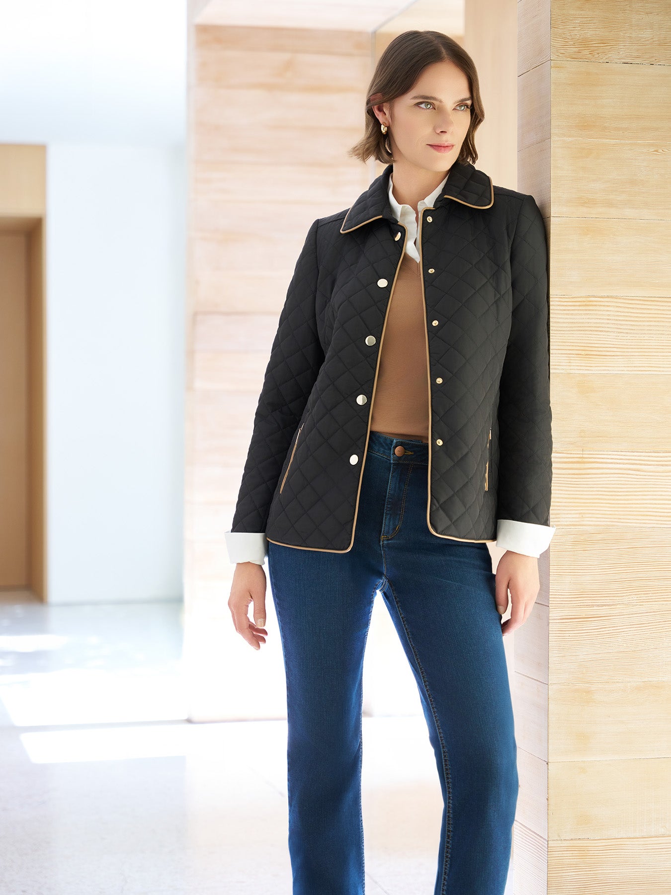 Petite Five-Button Quilted Jacket