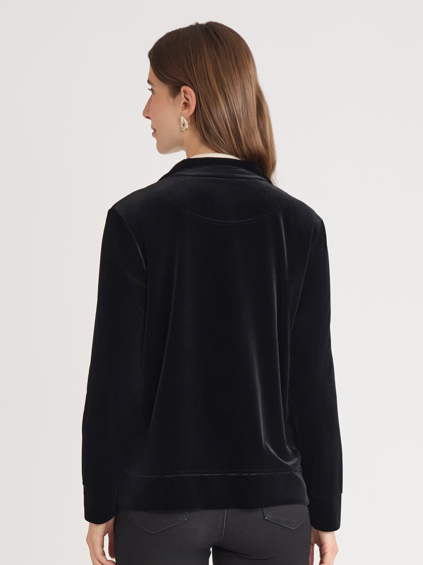Mock Neck Zip-Front Velour Jacket