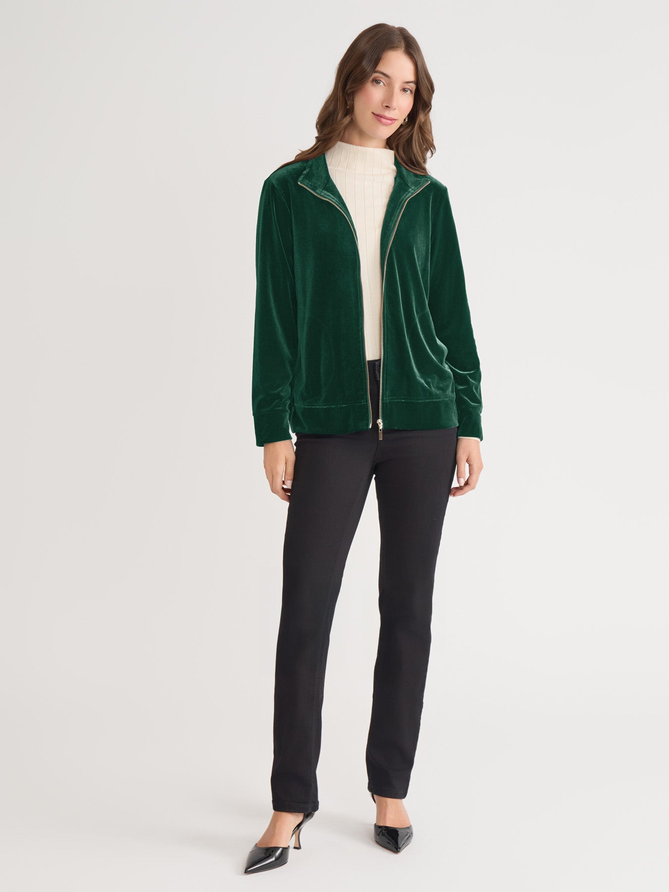 Mock Neck Zip-Front Velour Jacket
