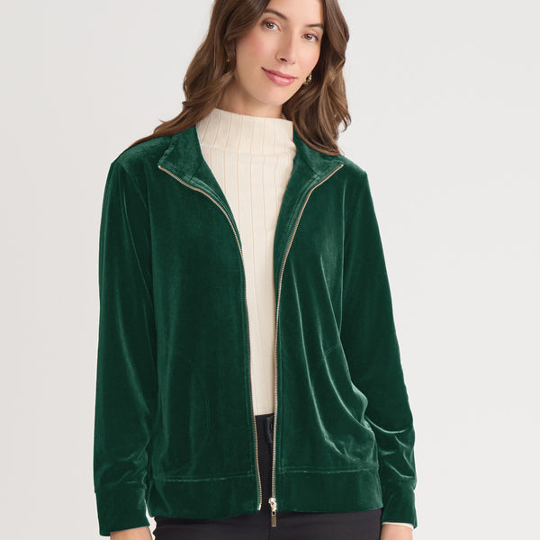 Mock Neck Zip-Front Velour Jacket