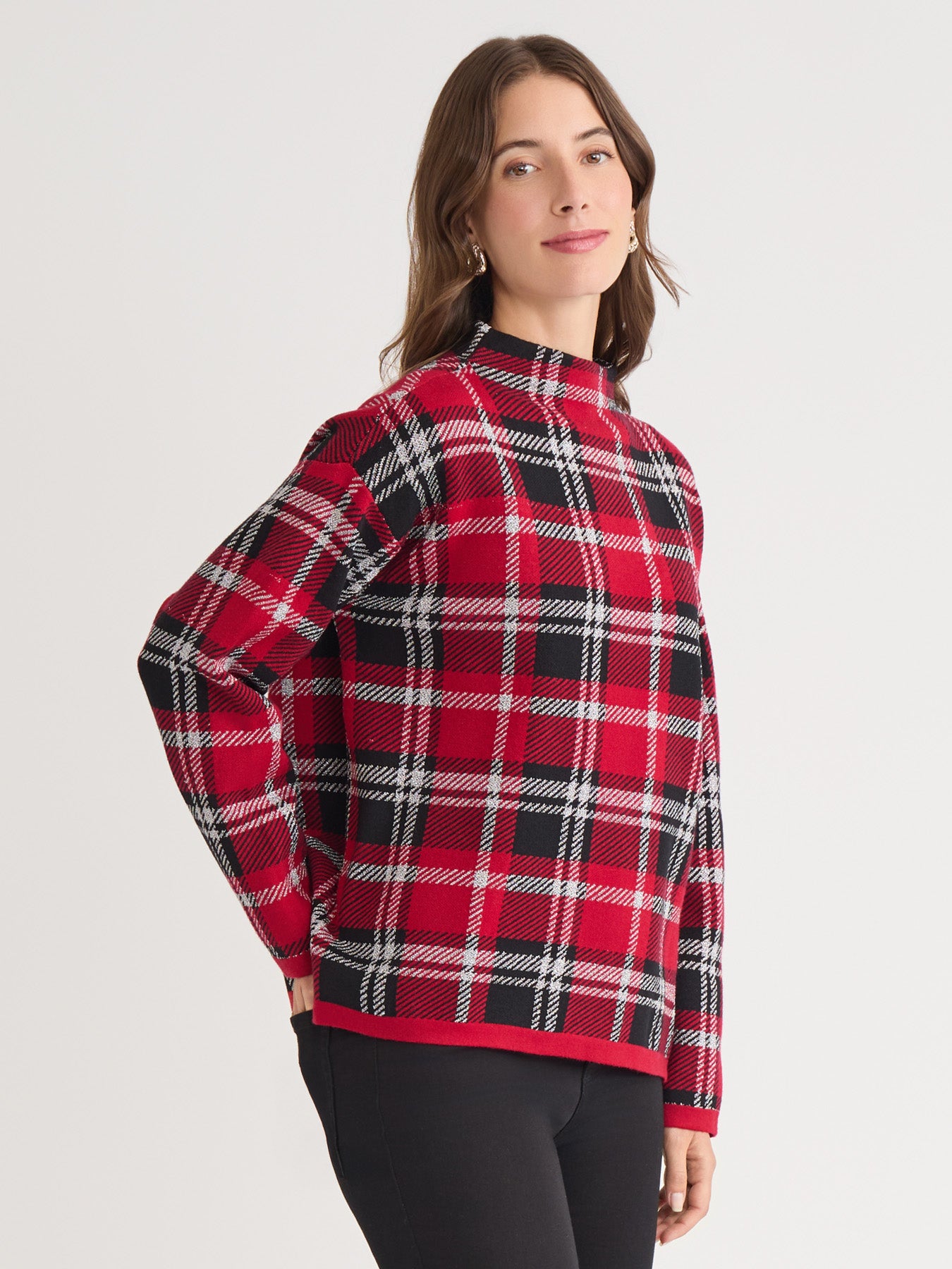 Petite Plaid Mock Neck Sweater